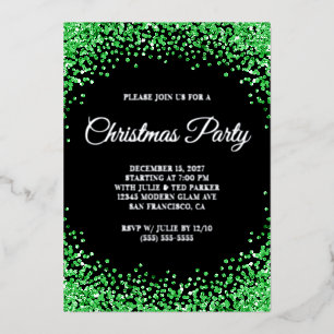 Groene Glitter Rand Zwarte Kerstfeest Folie Uitnodiging