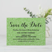 Groene Glitter Save the Date Uitnodiging (Staand voorkant)