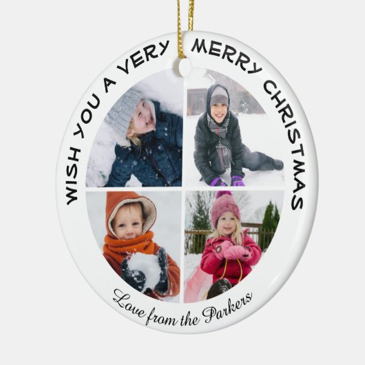 Groene Glitter Script 4 Fotocollage Kerstmis Keramisch Ornament (Links)