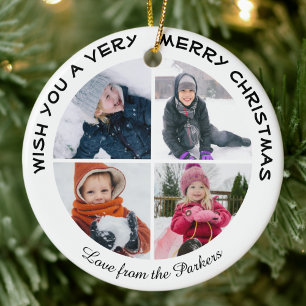 Groene Glitter Script 4 Fotocollage Kerstmis Keramisch Ornament