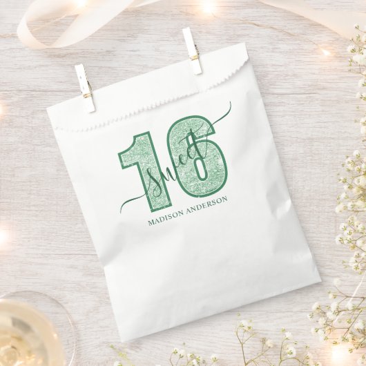 Groene Glitter Script Sweet 16 Verjaardag Bedankzakje (Geknipt)