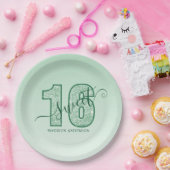Groene Glitter Script Sweet 16 Verjaardag Papieren Bordje (Feest)