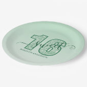 Groene Glitter Script Sweet 16 Verjaardag Papieren Bordje (Gekanteld)