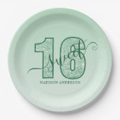Groene Glitter Script Sweet 16 Verjaardag Papieren Bordje (Voorkant)