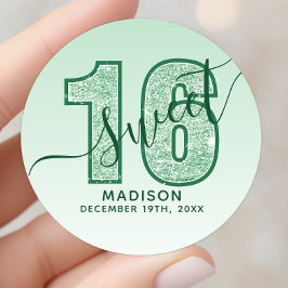 Groene Glitter Script Sweet 16 Verjaardag Ronde Sticker