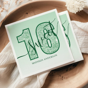 Groene Glitter Script Sweet 16 Verjaardag Servet