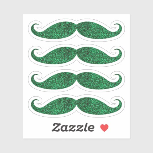 Groene glitter snor stickers (Vel)