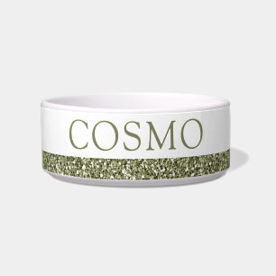 Groene Glitter Sparkle Pet Name Bowl Voerbakje