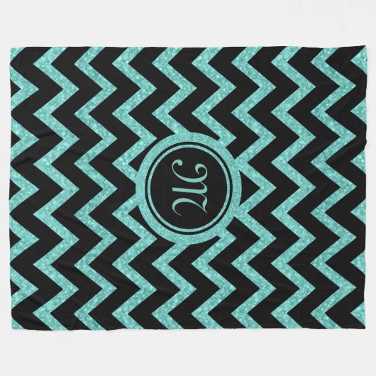 Groene Glitter & Sparkles met Zwart Zigzag Patroon Fleece Deken (Voorkant (Horizontaal))