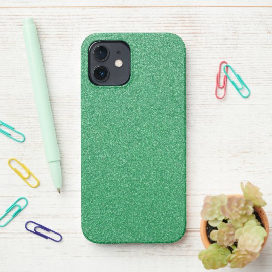 Groene glitter, sprankeling, glitterachtergrond iPhone hoesje (Op bureau)