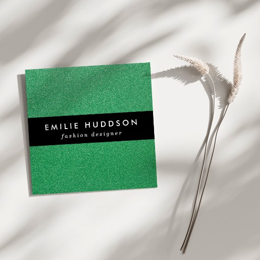 Groene glitter, sprankeling, glitterachtergrond vierkante visitekaartje