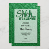 Groene Glitter SURPRISE Birthday Invitations (Voorkant / Achterkant)