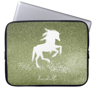 Groene Glitter Unicorn-laptophoes Laptop Sleeve