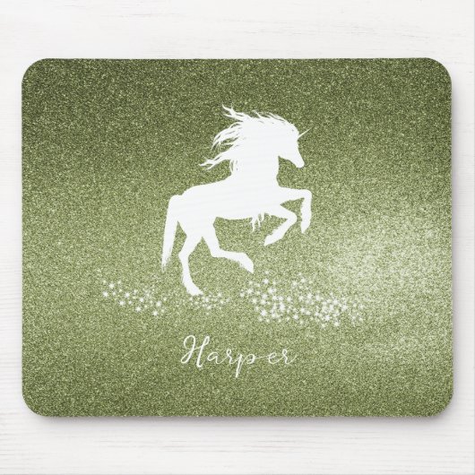Groene Glitter Unicorn-Muismat Muismat (Voorkant)