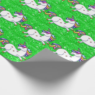 Groene Glitter Unicorns Cadeaupapier