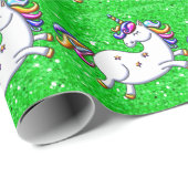 Groene Glitter Unicorns Cadeaupapier (Rol Hoek)