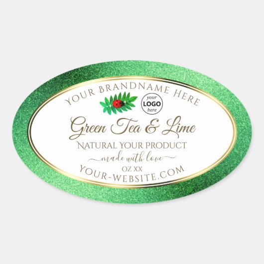 Groene Glitter White Product Labels Ladybug Logo (Voorkant)