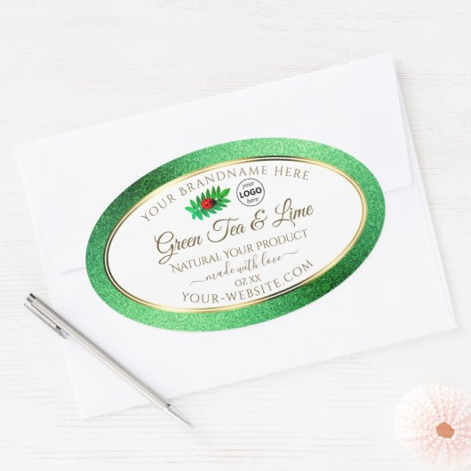 Groene Glitter White Product Labels Ladybug Logo (Envelop)