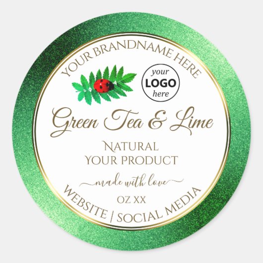 Groene Glitter White Product Labels Ladybug Logo (Voorkant)