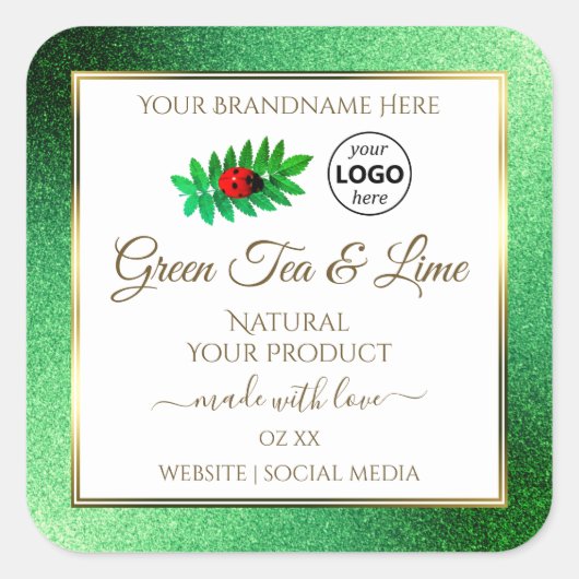 Groene Glitter White Product Labels Ladybug Logo (Voorkant)