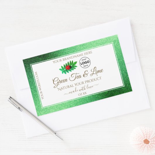 Groene Glitter White Product Labels Ladybug Logo (Envelop)