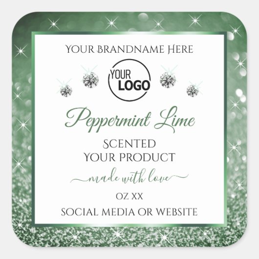 Groene Glitter White Product Labels Logo Diamonds (Voorkant)