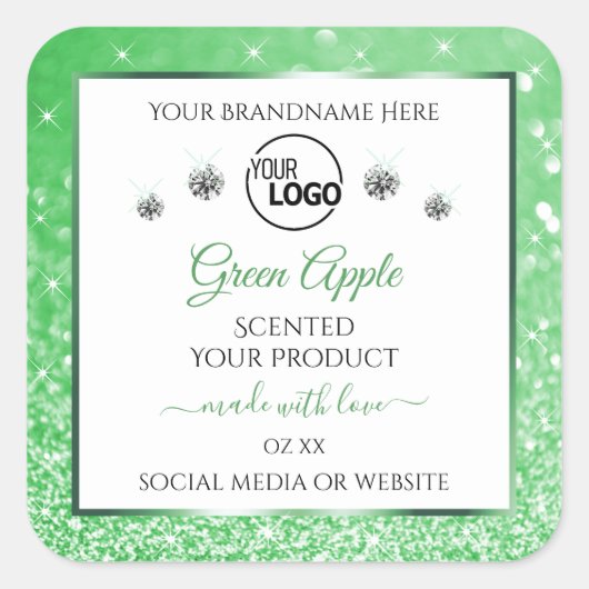 Groene Glitter White Product Labels Logo Diamonds (Voorkant)