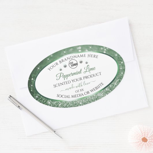 Groene Glitter White Product Labels Logo Diamonds (Envelop)