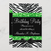 Groene Glitter Zebra Bow Custom Meisje Verjaardags Kaart (Voorkant / Achterkant)
