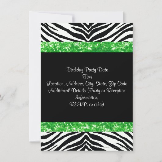 Groene Glitter Zebra Bow Custom Meisje Verjaardags Kaart (Achterkant)