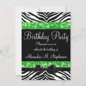 Groene Glitter Zebra Bow Custom Meisje Verjaardags Kaart (Voorkant)