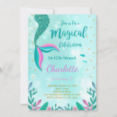 Groene Glitter Zeemeermin Staart Verjaardag Uitnod Kaart (Voorkant)