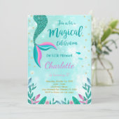 Groene Glitter Zeemeermin Staart Verjaardag Uitnod Kaart (Staand voorkant)
