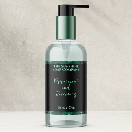 Groene Glitter & Zwarte Cosmetica Fles Label