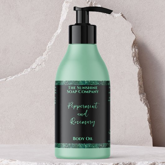 Groene Glitter & Zwarte Cosmetica Fles Label