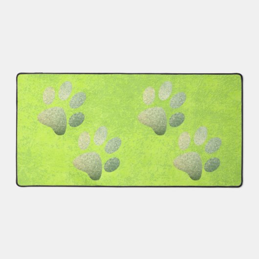 Groene glitterafdruk met pet op abstract groen bureaumat (Voorkant)