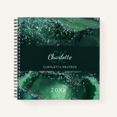 Groene glitteragate marmer monogram notitieboek (Voorkant)