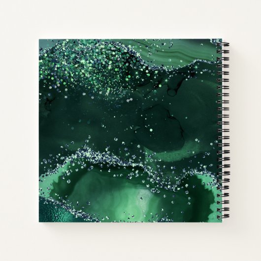 Groene glitteragate marmer monogram notitieboek (Achterkant)