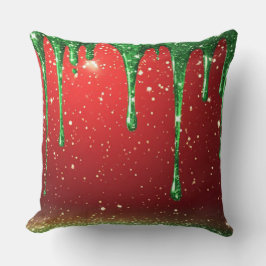 Groene Glitterdruppel Over Rood Achtergrond Kussen