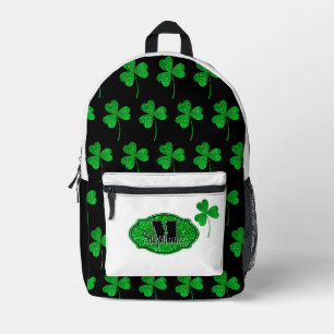 Groene Glitterende Klavertjes Monogram St. Patrick Bedrukte Rugzak