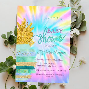 Groene Glitters Ananas Tie Dye Baby Shower Kaart