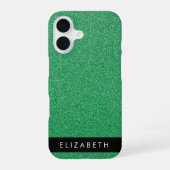 Groene Glitters, Glitter Achtergrond, Uw Naam iPhone 16 Hoesje (Achterkant)