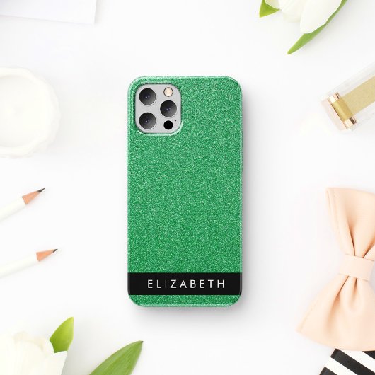 Groene Glitters, Glitter Achtergrond, Uw Naam iPhone 16 Hoesje