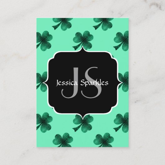 Groene Glitters Klaver St. Patrick's Dag Monogram Visitekaartje (Achterkant)