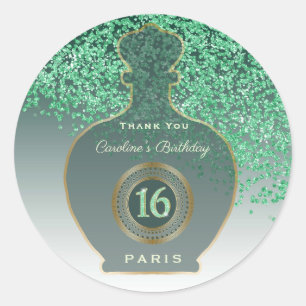 Groene Glitters Smaragd Geur, Sweet 16 Ronde Sticker