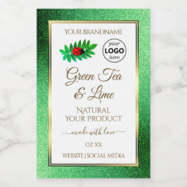 Groene glitters Witte productlabels Lieveheersbees Voedselcontainer Etiket