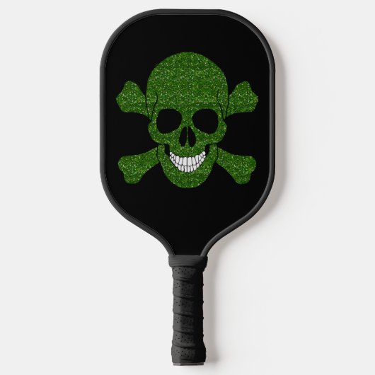 Groene glitterschedel en kruisgraten pickleball paddle (Voorkant)