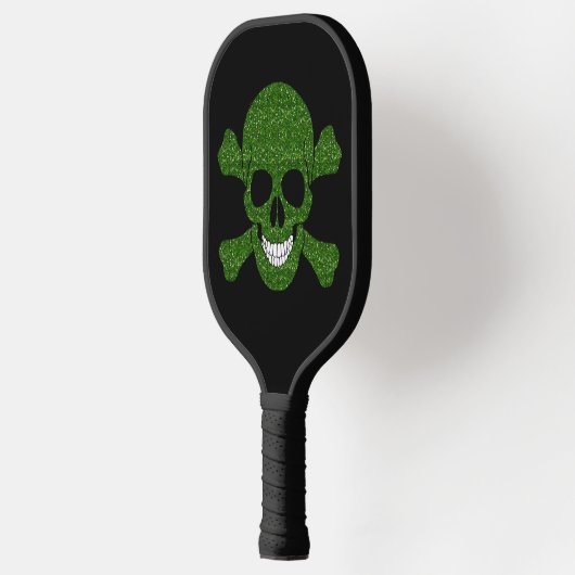Groene glitterschedel en kruisgraten pickleball paddle (Links)