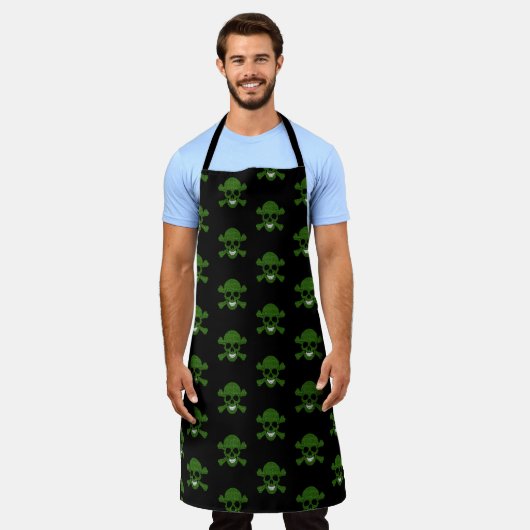 Groene glitterschedel en kruisgraten schort (Gedragen)