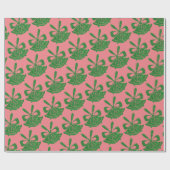 Groene glitterschellen op roze kerstfeest cadeaupapier (Vlak)